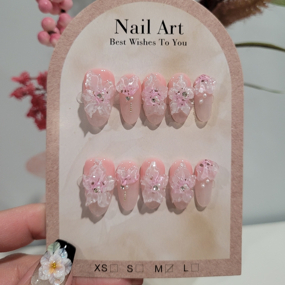 Pink With Icy Flower Press On nails